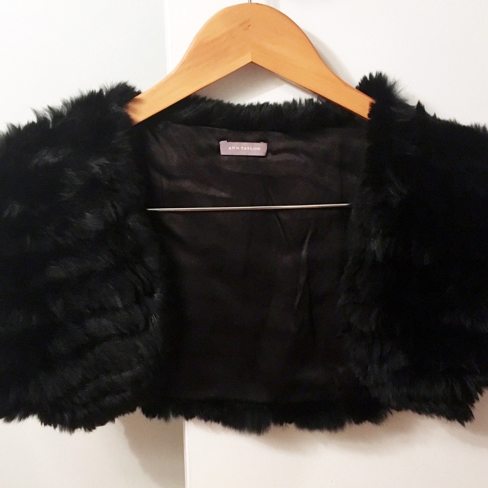 Ann Taylor Black Rabbit Fur Bolero Shrug, Size S/M